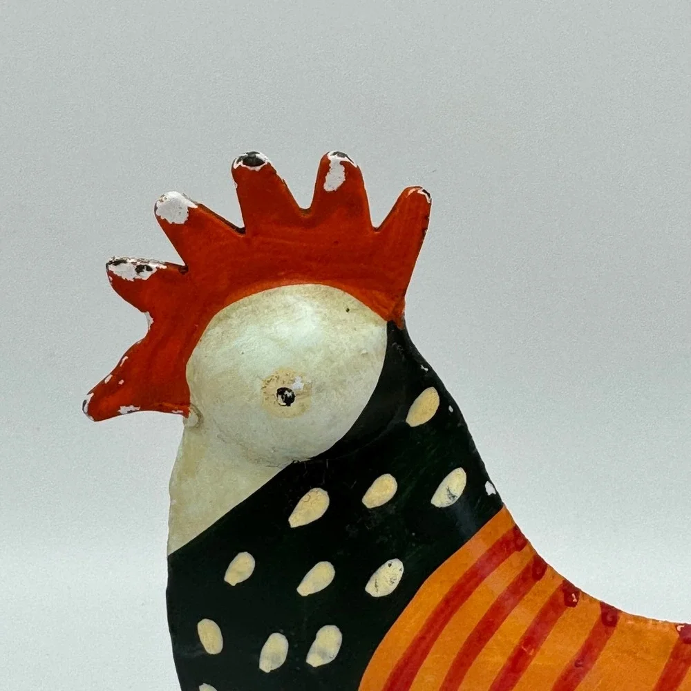 Vintage Pier 1 Metal Rooster Figurine Hand Painted Polka Dot Farmhouse 8